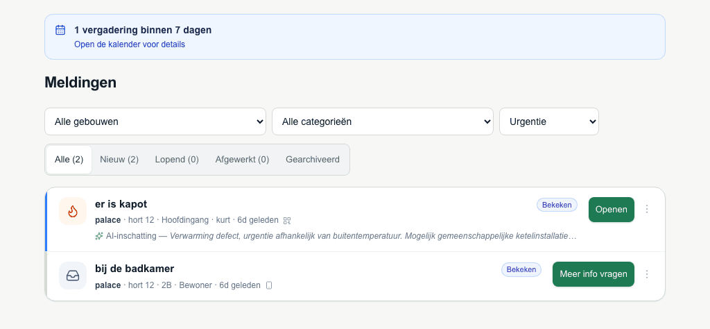 Syndicus meldingenlijst in Blokk